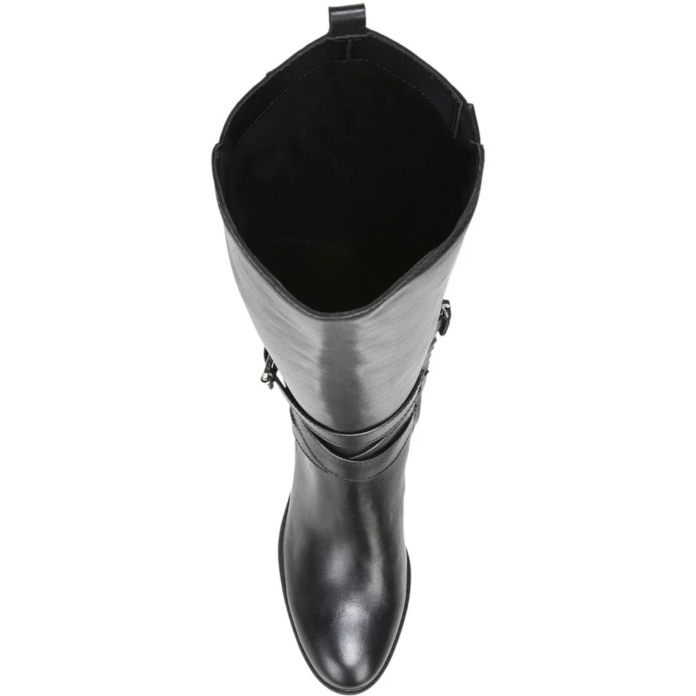 Sam Edelman Wide Calf Black Leather Buckle Tall Boots Women US 9.5  Riding Boots